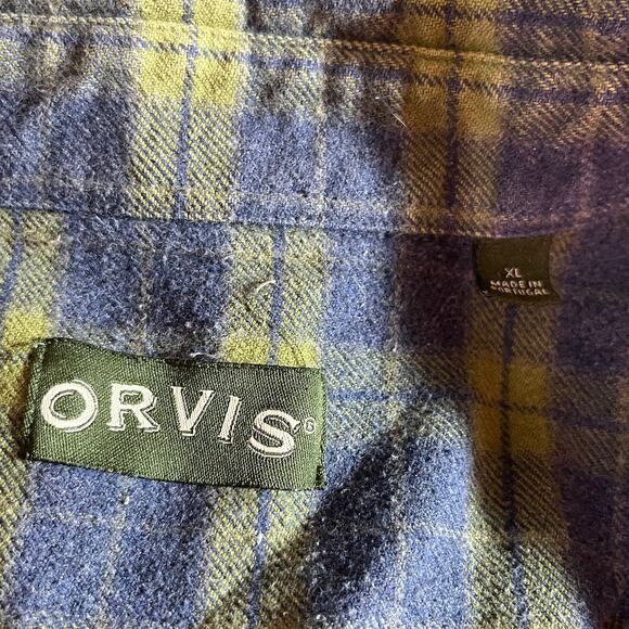 Orvis ShOrvisirt Mens XL Blue Yellow Plaid Flannel Button Down Long Sleeves Work - Picture 6 of 10